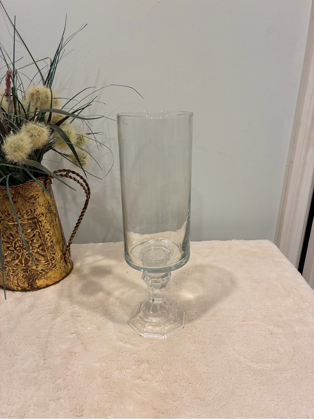 Handcrafted Clear Glass Pedestal Hurricane Vase